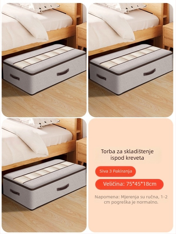 Kutija za odlaganje ispod kreveta za odjeću – ladica tipa, kapacitet 65 L, pamuk materijal, plosni organizator, može se nositi ručno
