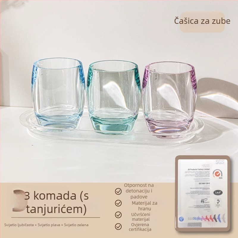 Čaša za čišćenje zubi, prozirna akrilna, debela, otporna na padanje, za parove (Materijal: Plastika; Specifikacije: PC za kontakt s hranom; Tisak loga: Da; Prilagođavanje: Da)