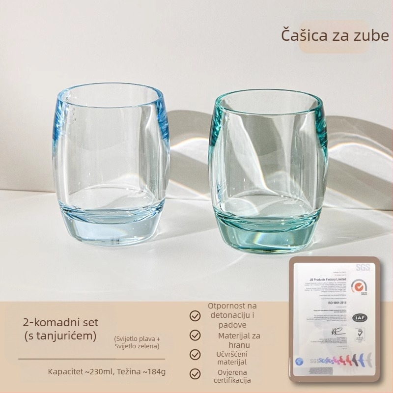 Čaša za čišćenje zubi, prozirna akrilna, debela, otporna na padanje, za parove (Materijal: Plastika; Specifikacije: PC za kontakt s hranom; Tisak loga: Da; Prilagođavanje: Da)