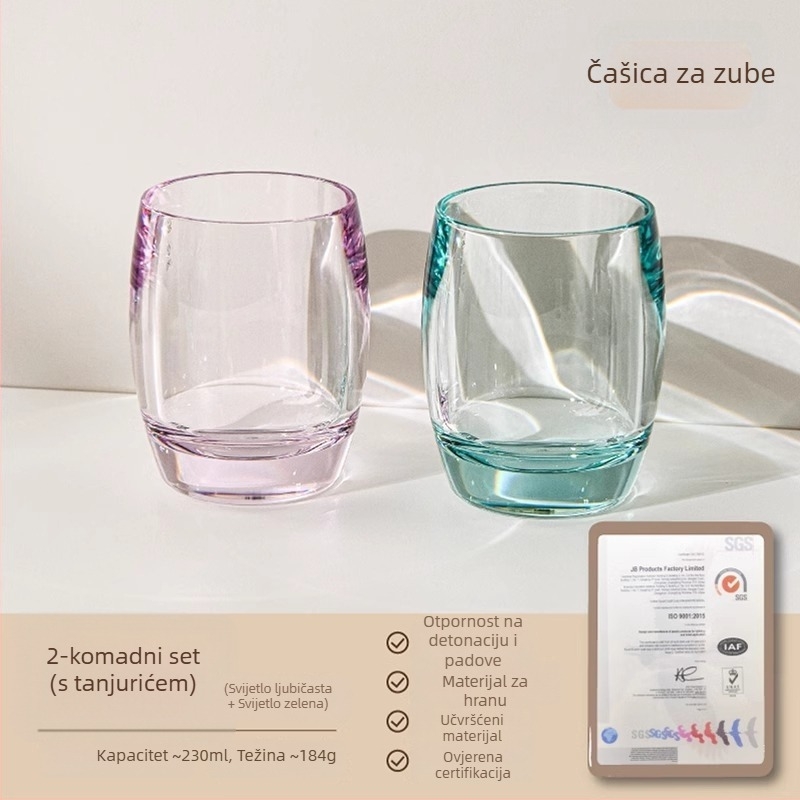 Čaša za čišćenje zubi, prozirna akrilna, debela, otporna na padanje, za parove (Materijal: Plastika; Specifikacije: PC za kontakt s hranom; Tisak loga: Da; Prilagođavanje: Da)