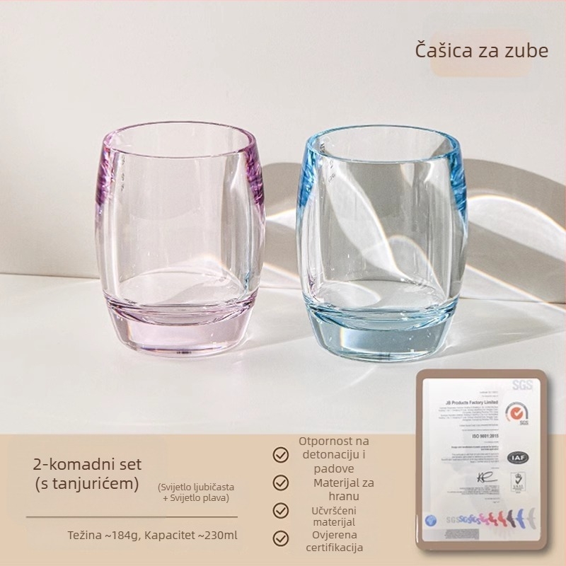 Čaša za čišćenje zubi, prozirna akrilna, debela, otporna na padanje, za parove (Materijal: Plastika; Specifikacije: PC za kontakt s hranom; Tisak loga: Da; Prilagođavanje: Da)