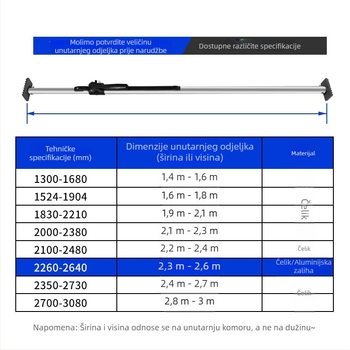 Izvlačna nosiva šipka za teretna vozila, galvanizirano čeliku, model Steel 1300-168, raspon primjene 1300-3080, serija Cargo Bar