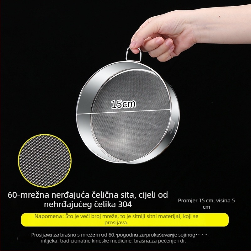 Runnuo sipa za brašno od 304 nehrđajućeg čelika, ručni, ultra fino sito s 60-mrežom, podrijetlo Čaozhou, Guangdong