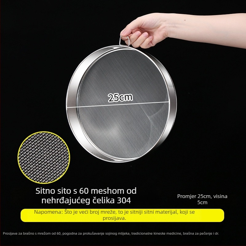 Runnuo sipa za brašno od 304 nehrđajućeg čelika, ručni, ultra fino sito s 60-mrežom, podrijetlo Čaozhou, Guangdong