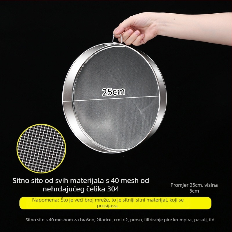 Runnuo sipa za brašno od 304 nehrđajućeg čelika, ručni, ultra fino sito s 60-mrežom, podrijetlo Čaozhou, Guangdong