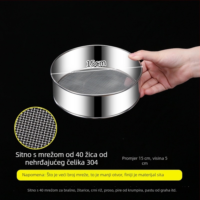 Runnuo sipa za brašno od 304 nehrđajućeg čelika, ručni, ultra fino sito s 60-mrežom, podrijetlo Čaozhou, Guangdong