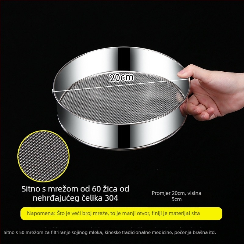 Runnuo sipa za brašno od 304 nehrđajućeg čelika, ručni, ultra fino sito s 60-mrežom, podrijetlo Čaozhou, Guangdong