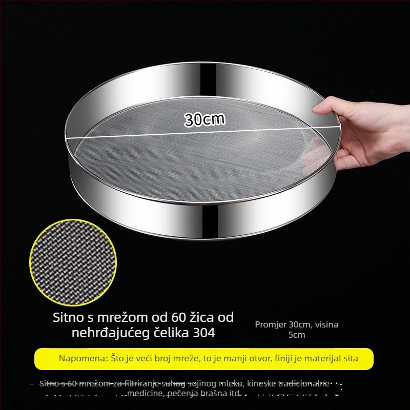 Runnuo sipa za brašno od 304 nehrđajućeg čelika, ručni, ultra fino sito s 60-mrežom, podrijetlo Čaozhou, Guangdong