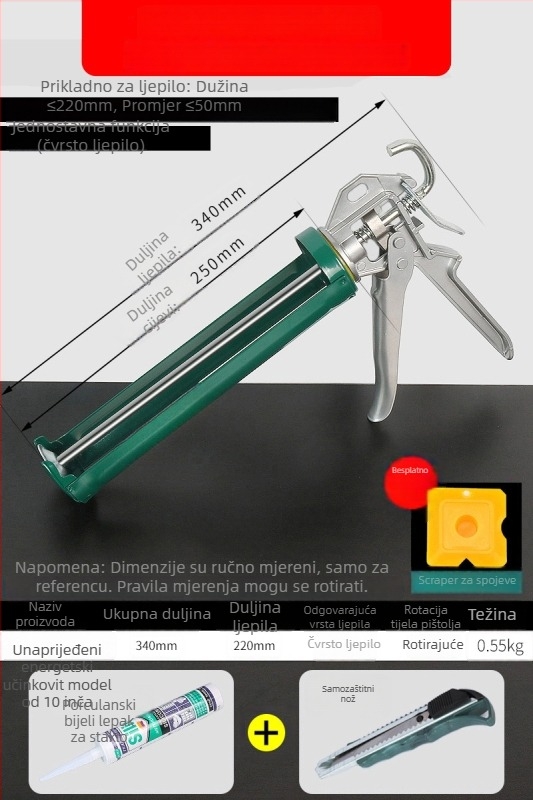 Pistolj za ljepilo za staklo, automatsko štedi rad, konstrukcijski pištolj za ljepilo za gradnju