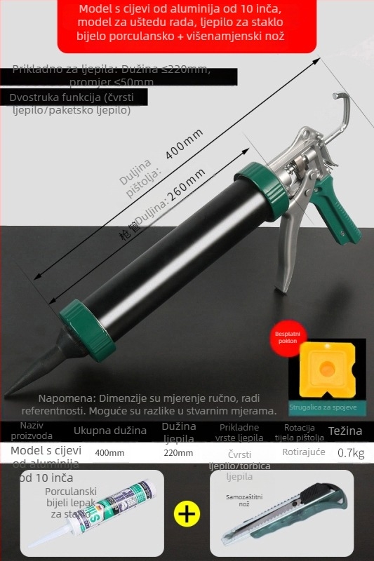 Pistolj za ljepilo za staklo, automatsko štedi rad, konstrukcijski pištolj za ljepilo za gradnju