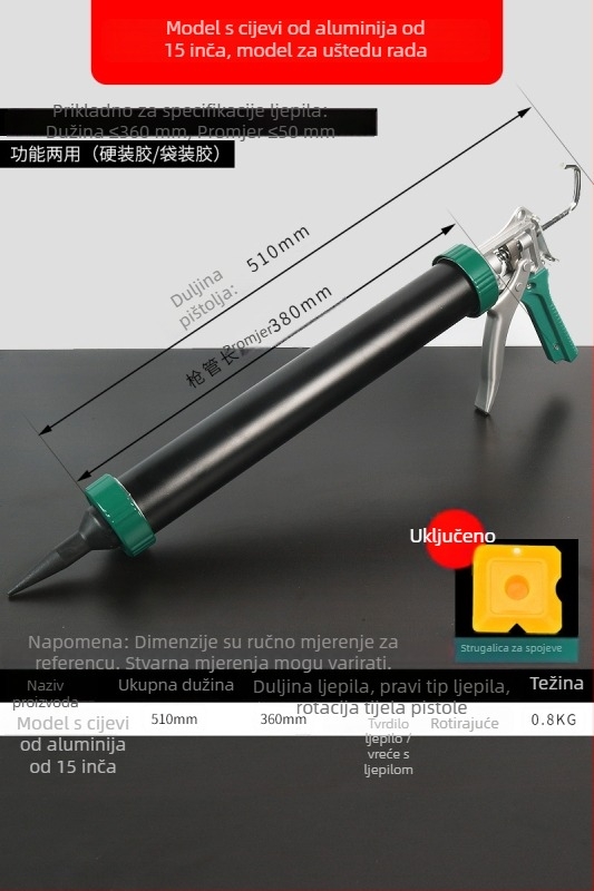 Pistolj za ljepilo za staklo, automatsko štedi rad, konstrukcijski pištolj za ljepilo za gradnju