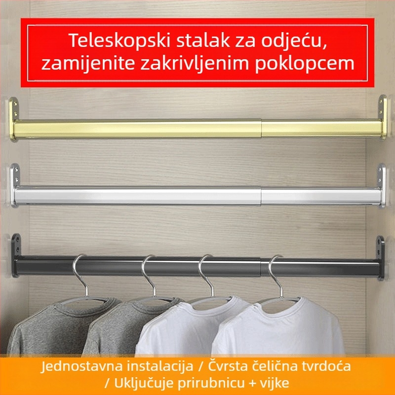 Nehrđajući čelik – teleskopska šipka za garderobu, unutarnji ormari, dodatak garderobe