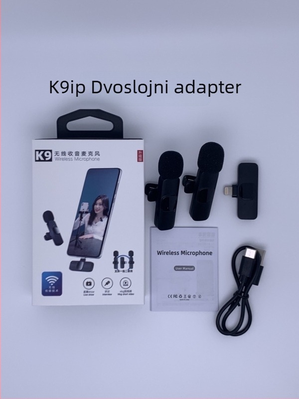 K9 lavalier mikrofon, žični za profesionalno snimanje i prijenos uživo, SNR ≥70 dB, ugrađena baterija, 5V/5W, trajanje 1-3 h