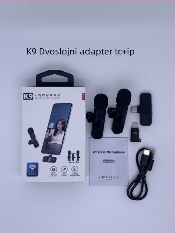 K9 lavalier mikrofon, žični za profesionalno snimanje i prijenos uživo, SNR ≥70 dB, ugrađena baterija, 5V/5W, trajanje 1-3 h