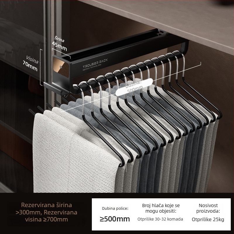Izvlačni držač za hlače za garderobu, aluminijska legura, model JT-1012, marka Yamiwei, modern minimalistički stil