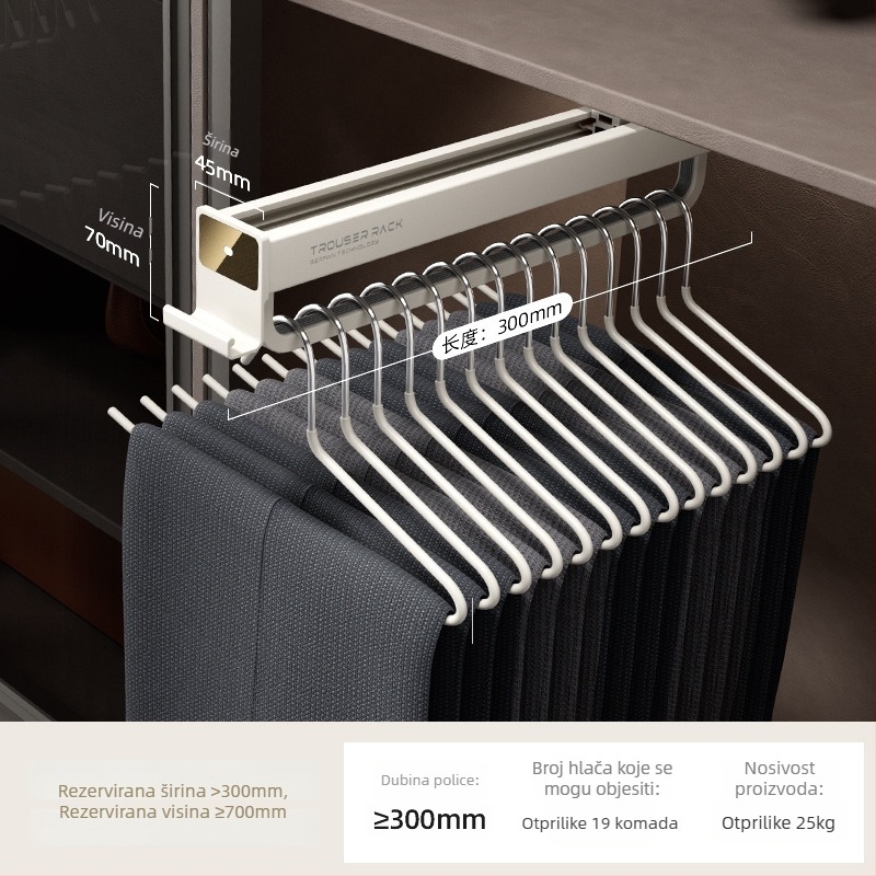 Izvlačni držač za hlače za garderobu, aluminijska legura, model JT-1012, marka Yamiwei, modern minimalistički stil