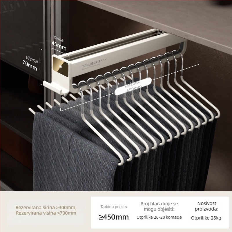 Izvlačni držač za hlače za garderobu, aluminijska legura, model JT-1012, marka Yamiwei, modern minimalistički stil