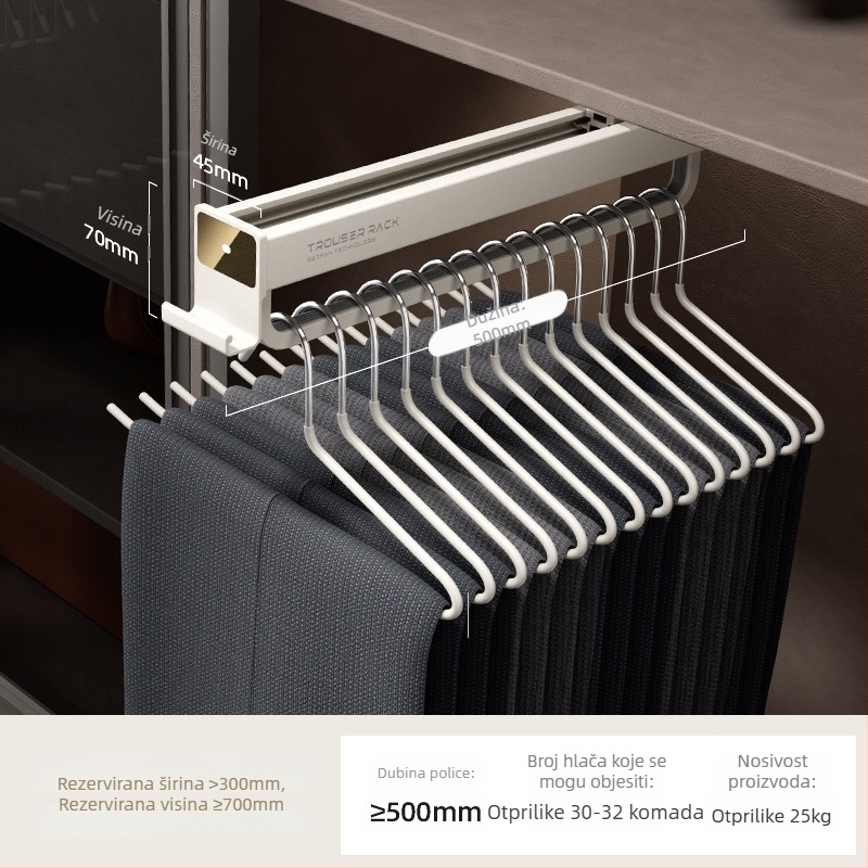 Izvlačni držač za hlače za garderobu, aluminijska legura, model JT-1012, marka Yamiwei, modern minimalistički stil