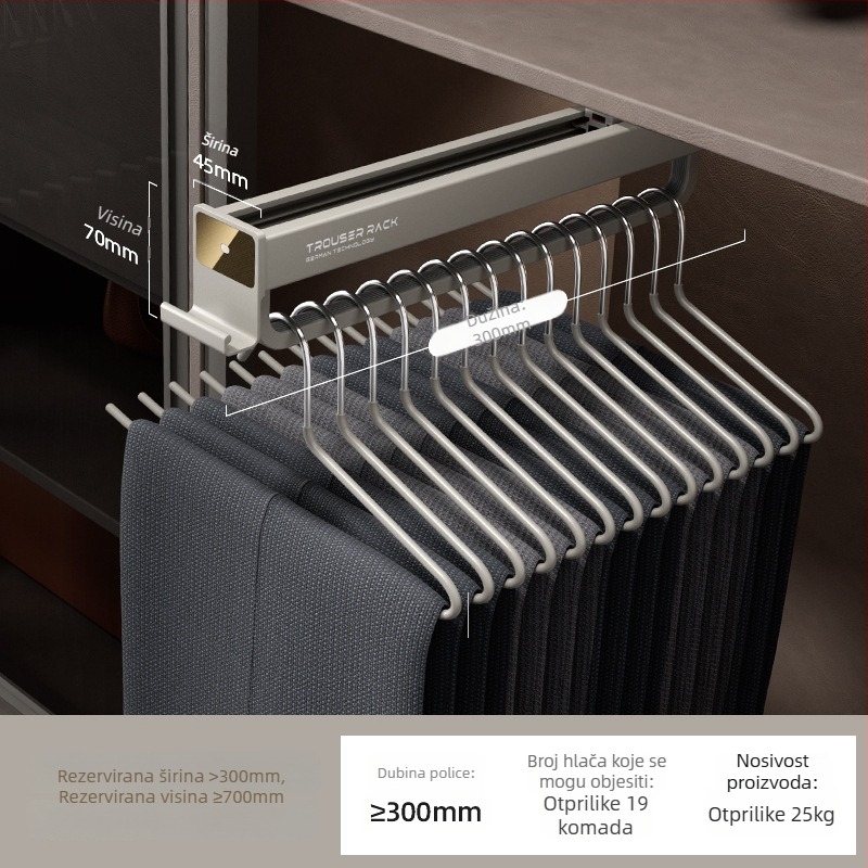 Izvlačni držač za hlače za garderobu, aluminijska legura, model JT-1012, marka Yamiwei, modern minimalistički stil