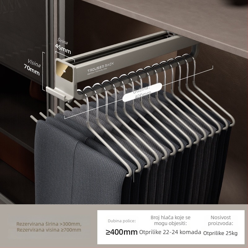 Izvlačni držač za hlače za garderobu, aluminijska legura, model JT-1012, marka Yamiwei, modern minimalistički stil