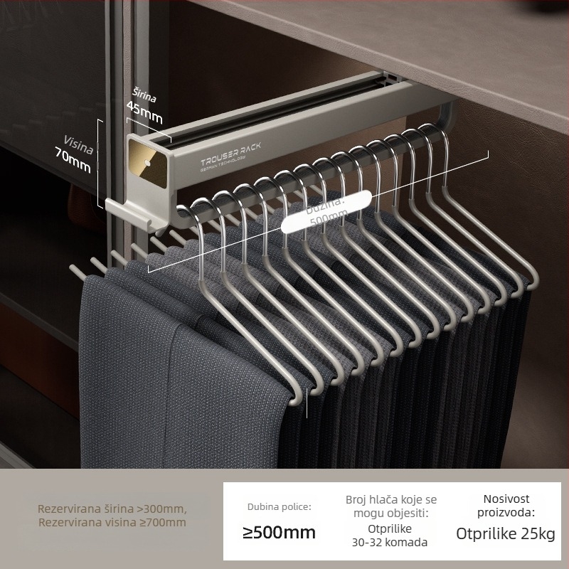 Izvlačni držač za hlače za garderobu, aluminijska legura, model JT-1012, marka Yamiwei, modern minimalistički stil