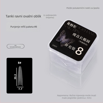 Ultra tanke dugi ovalni naljepni nokti s vodilicom, djelomično lijepljeni, bez brušenja, završetak bez mana (Brand: Principal Hua; Porijeklo: Guangdong; Kategorija: nokti ukrasi; Publika: Opća populacija)