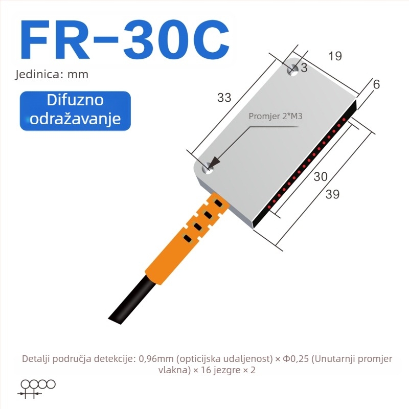 Through-beam optički vlaknasti matriks senzor pojačalo za otkrivanje područja, difuzno odražavanje
