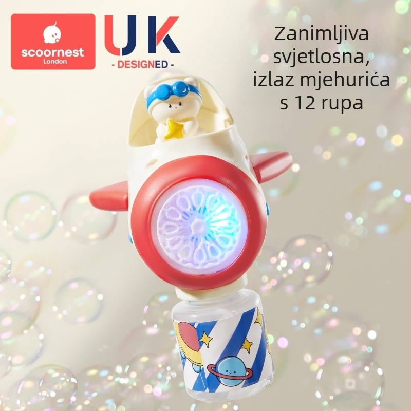 Dječja puška za balončiće – potpuno automatska, netoksična, marke KESCOORL; s otopinom za balončiće i koncentratima; baterijsko i punjivo izdanje