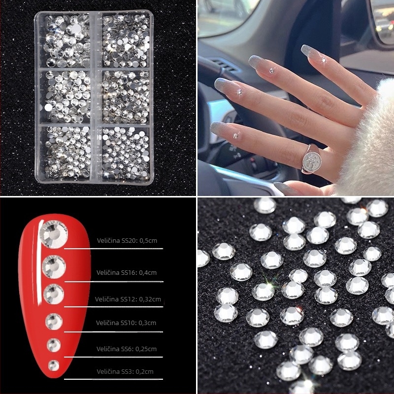 Poshman kristali za nokte, Princess Series, Flat Bottom Drill, Bow & Butterfly uzorak, sladak stil