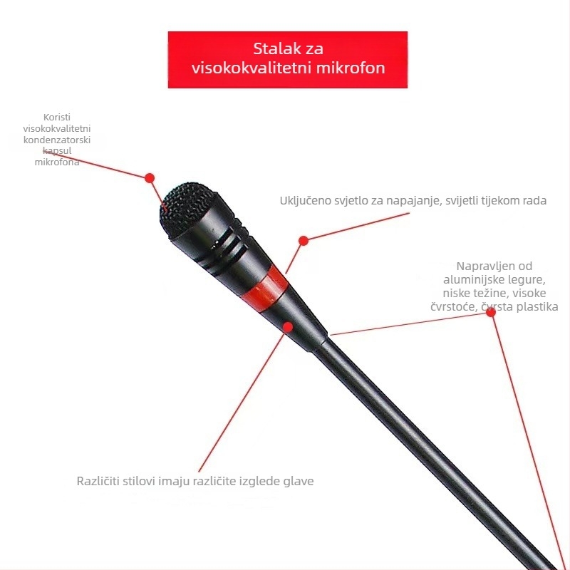 Gooseneck konferencijski mikrofon s trojpinim četverokonduktorskim avionskim priključkom, kabelski, 20Hz-20kHz, SNR ≥70dB