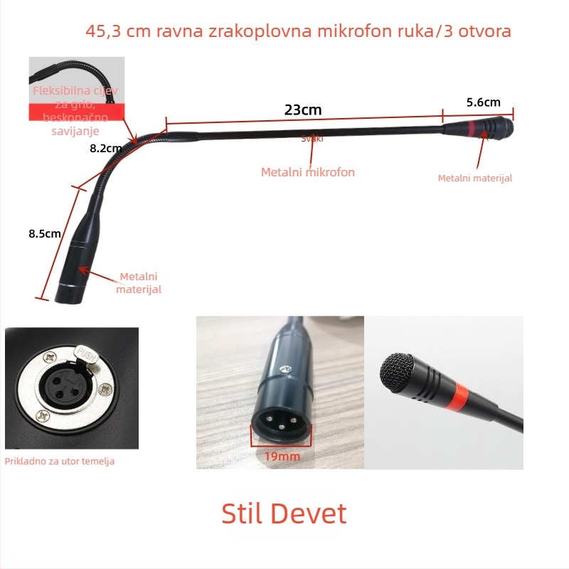 Gooseneck konferencijski mikrofon s trojpinim četverokonduktorskim avionskim priključkom, kabelski, 20Hz-20kHz, SNR ≥70dB