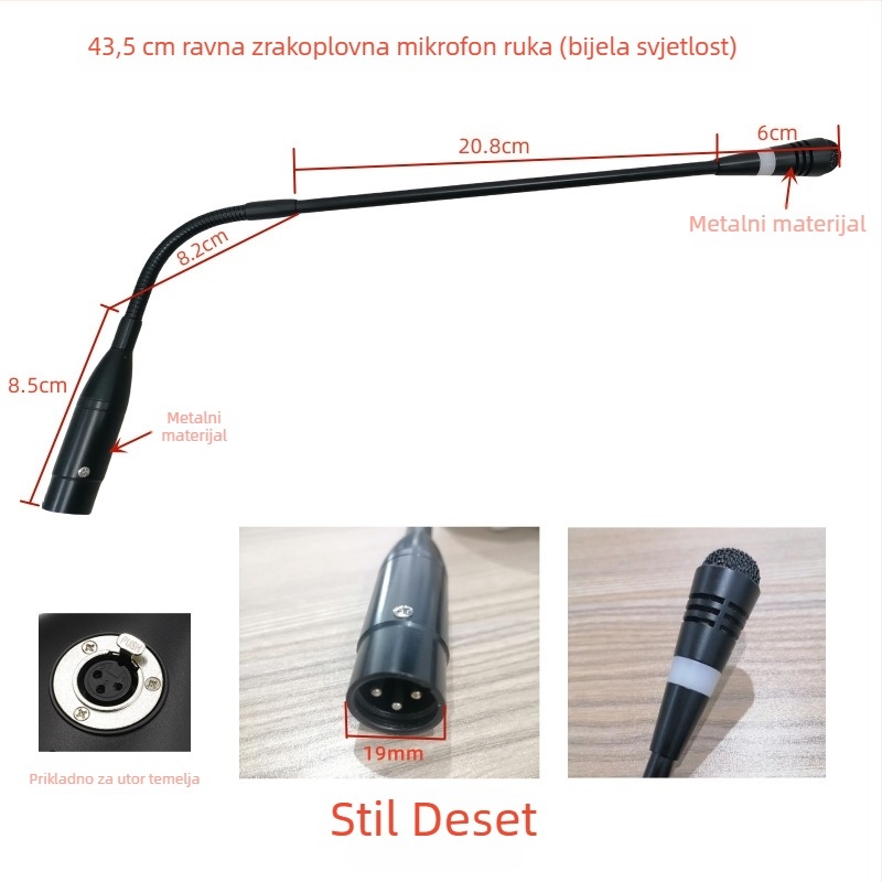 Gooseneck konferencijski mikrofon s trojpinim četverokonduktorskim avionskim priključkom, kabelski, 20Hz-20kHz, SNR ≥70dB