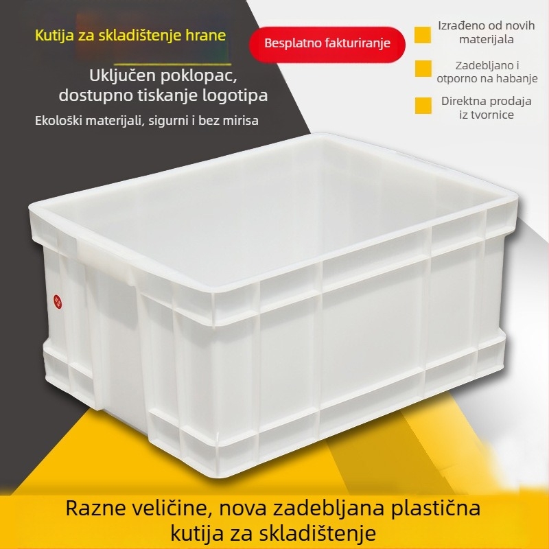 Plastična kutija za skladištenje s poklopcem, model White turnover box; kapacitet 1000 l ili više; ručna prijenos; moguć tisak logotipa; bez montaže