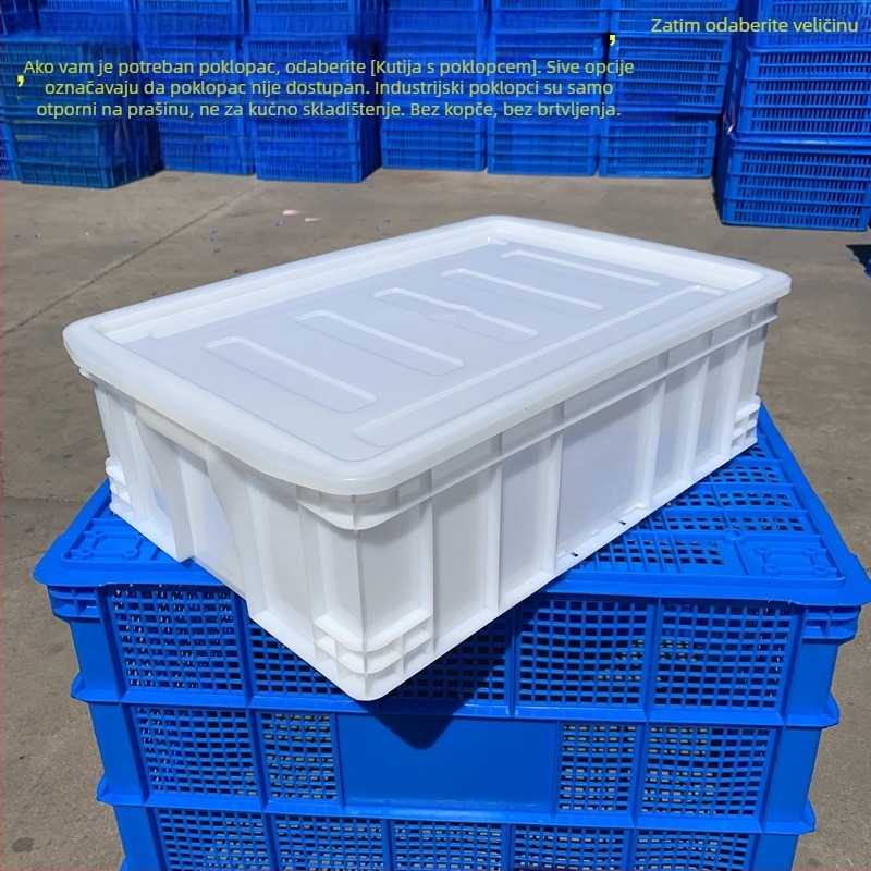 Plastična kutija za skladištenje s poklopcem, model White turnover box; kapacitet 1000 l ili više; ručna prijenos; moguć tisak logotipa; bez montaže