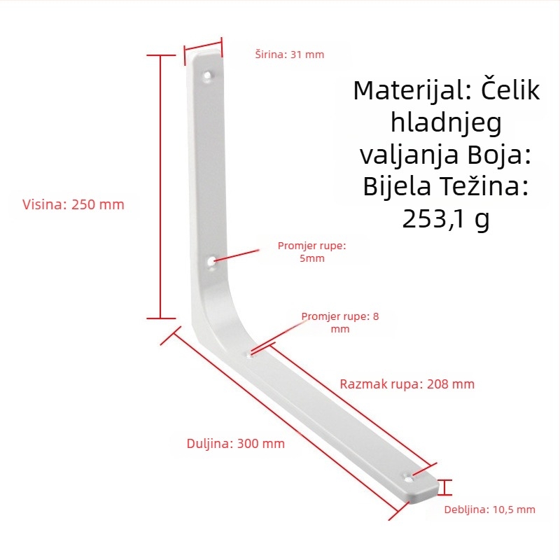 Zakrivljeni trokutasti zidni držač od nehrđajućeg čelika, 90° podrška, zakrivljeni tip, univerzalna ugradnja