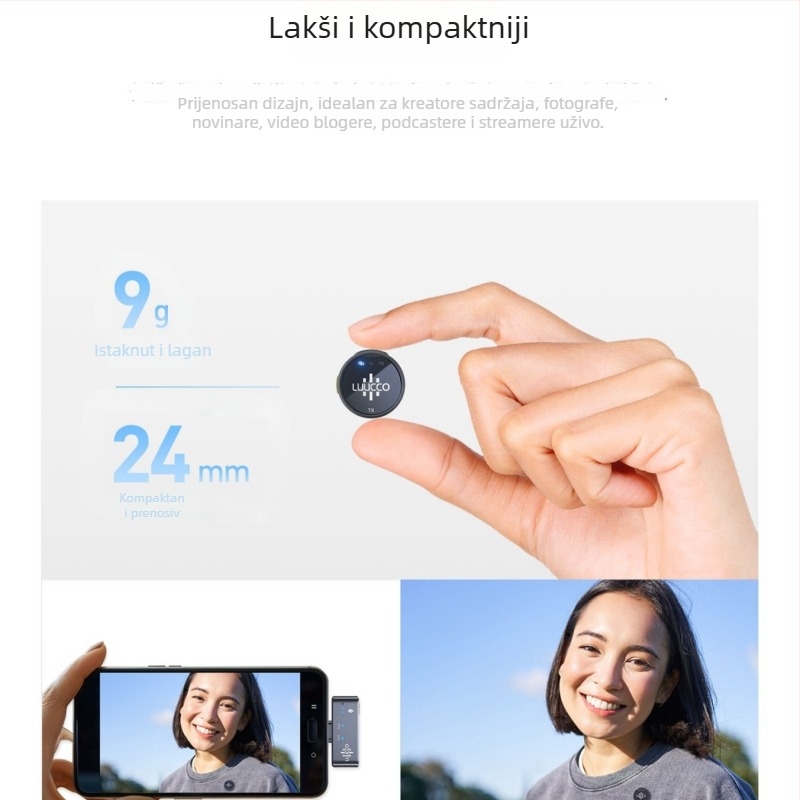 LUUCCO žični lavalier mikrofon, omnidirekcionalan, s ugrađenom baterijom, raspon frekvencija 20 Hz–20 kHz, SNR ≥70 dB, trajanje baterije 3–6 sati