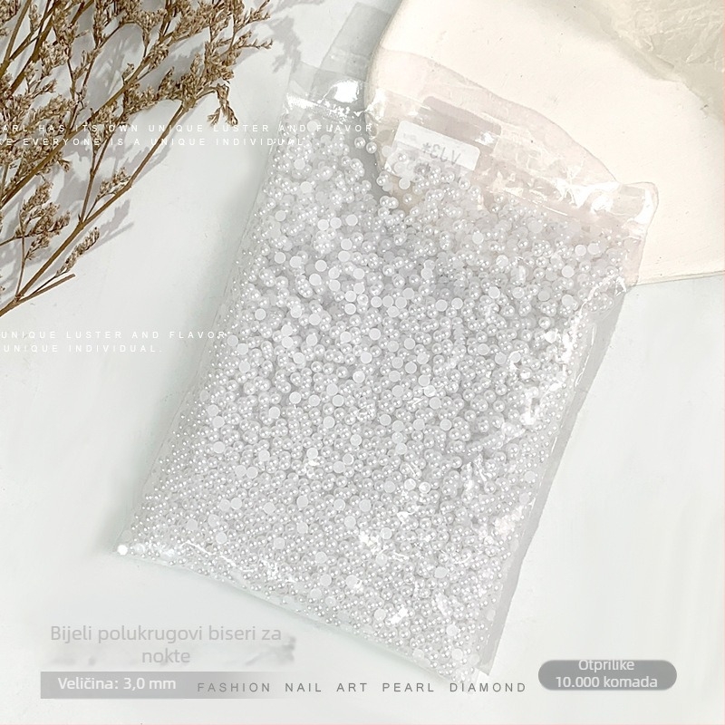 Rose forest set perli za nokte — polukružne ravne perle, Materijali: plast, perla, smola, Uzorak: cvijeće, ljubav, kap vode