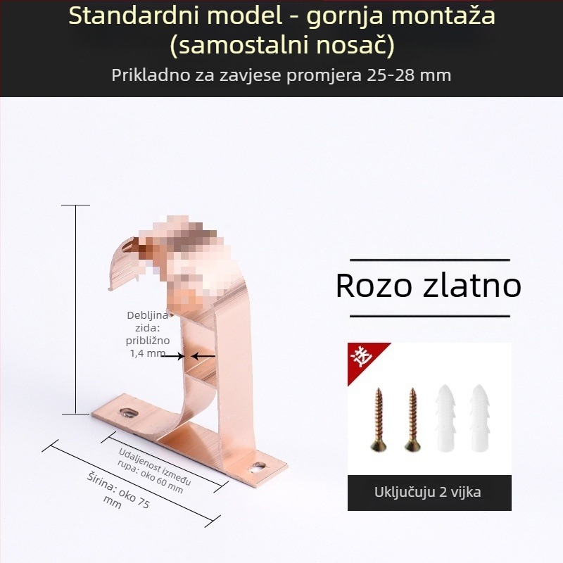 Držač za zavjese, aluminijska legura, rimski štapić, zidni, dvostruki štapić