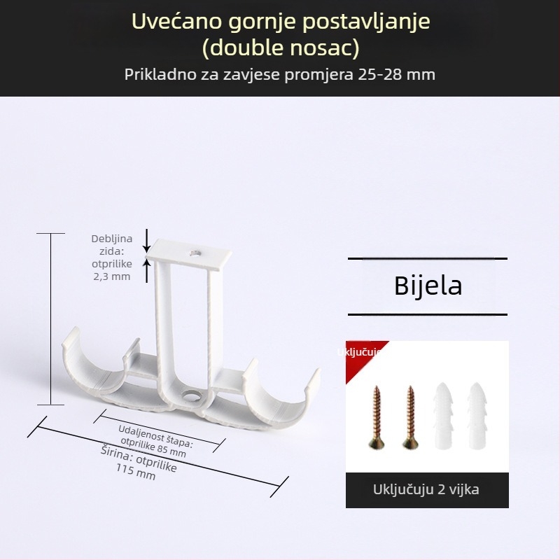 Držač za zavjese, aluminijska legura, rimski štapić, zidni, dvostruki štapić