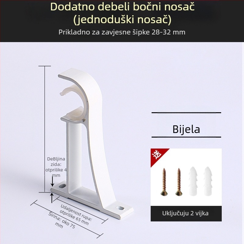 Držač za zavjese, aluminijska legura, rimski štapić, zidni, dvostruki štapić