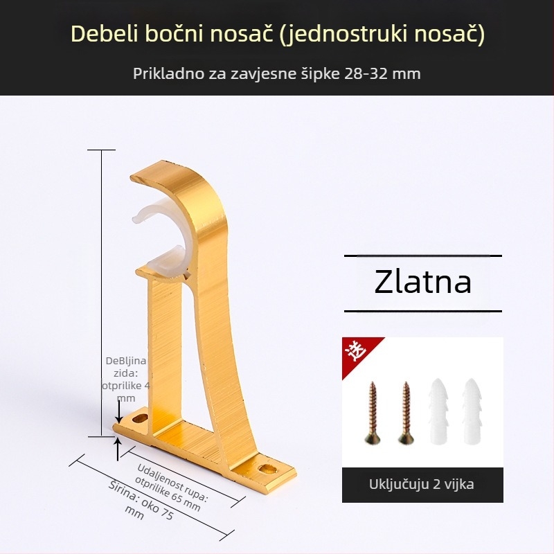 Držač za zavjese, aluminijska legura, rimski štapić, zidni, dvostruki štapić