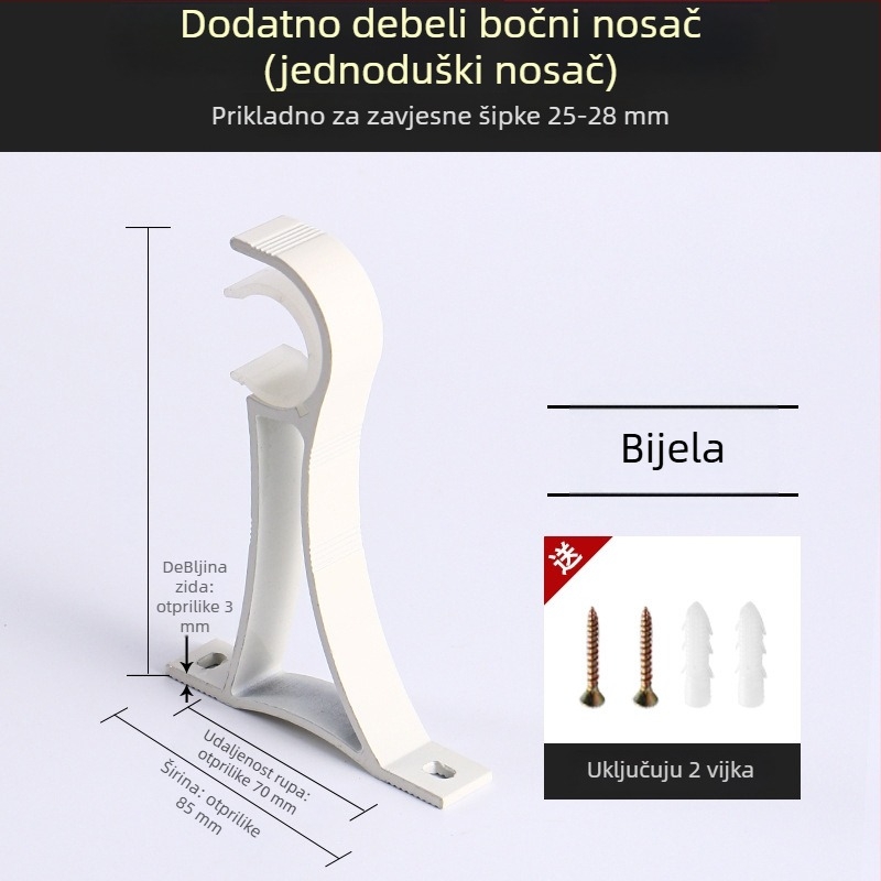 Držač za zavjese, aluminijska legura, rimski štapić, zidni, dvostruki štapić