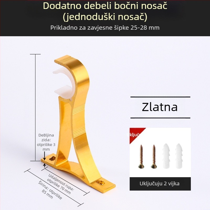 Držač za zavjese, aluminijska legura, rimski štapić, zidni, dvostruki štapić