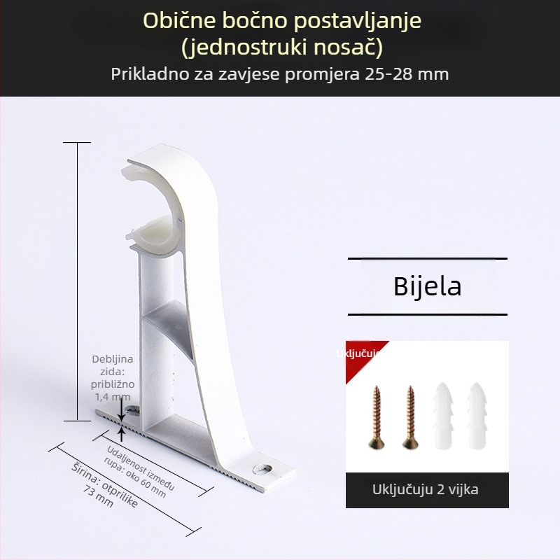 Držač za zavjese, aluminijska legura, rimski štapić, zidni, dvostruki štapić