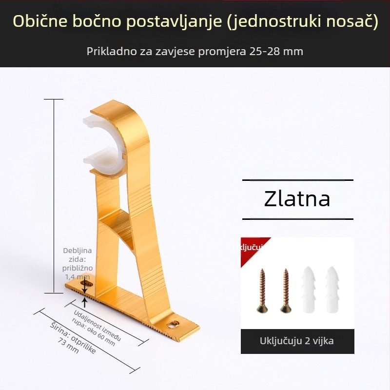 Držač za zavjese, aluminijska legura, rimski štapić, zidni, dvostruki štapić