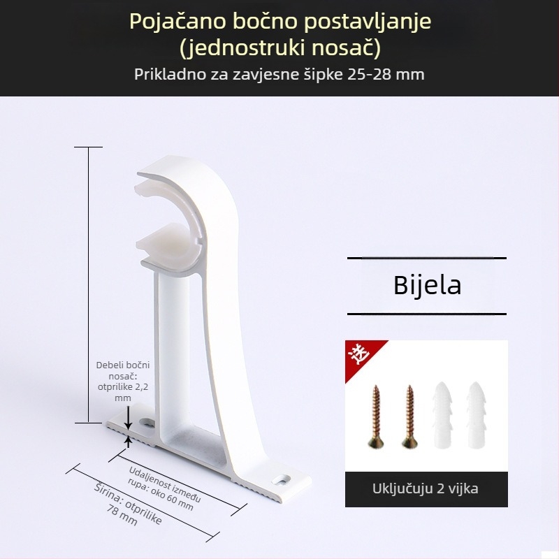 Držač za zavjese, aluminijska legura, rimski štapić, zidni, dvostruki štapić