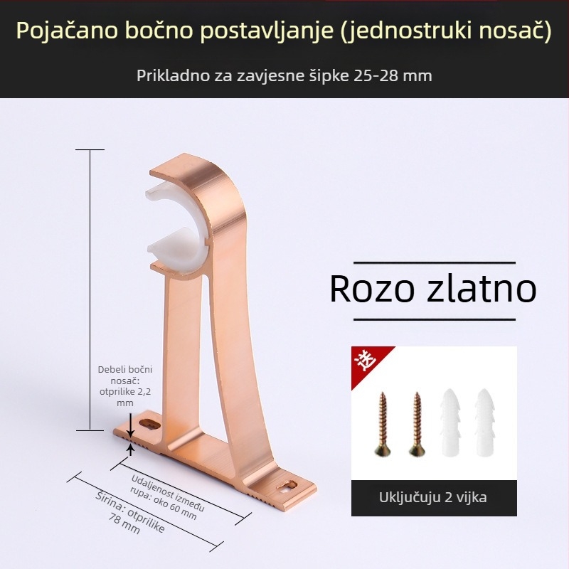Držač za zavjese, aluminijska legura, rimski štapić, zidni, dvostruki štapić