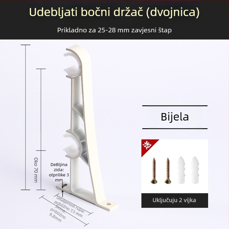 Držač za zavjese, aluminijska legura, rimski štapić, zidni, dvostruki štapić