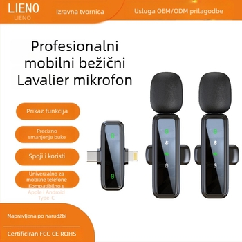 Lavalier mikrofonski sustav J86, Bluetooth 5.1, 2-kanalan, frekvencijski raspon 20 Hz–20 kHz, ugrađena baterija 50–100 mAh, trajanje 6–8 h, 3-u-1 za telefon, kameru i zvuk