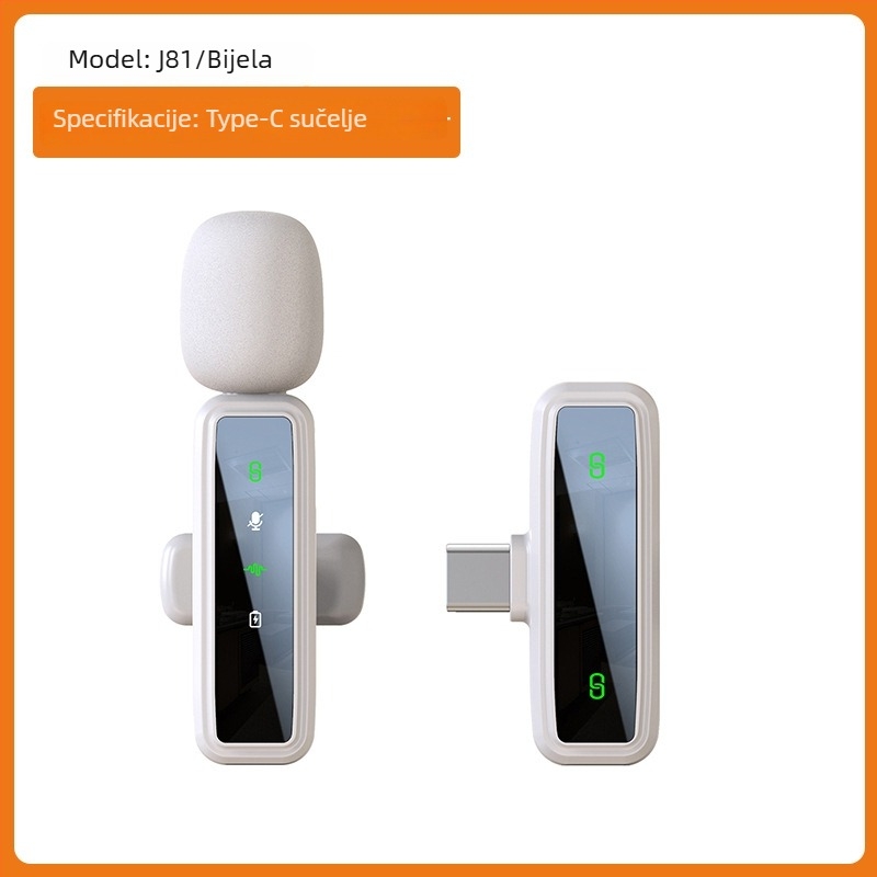 Lavalier mikrofonski sustav J86, Bluetooth 5.1, 2-kanalan, frekvencijski raspon 20 Hz–20 kHz, ugrađena baterija 50–100 mAh, trajanje 6–8 h, 3-u-1 za telefon, kameru i zvuk